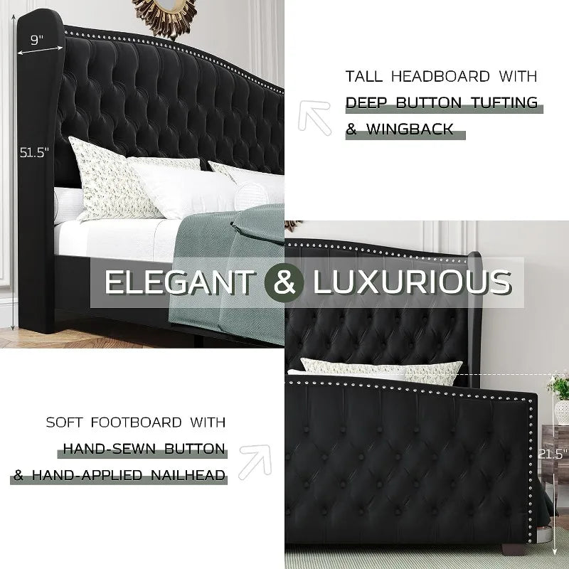 Platform Bed Frame with Wingback Headboard
