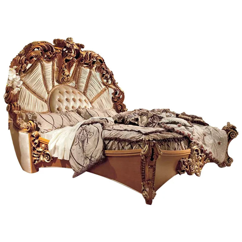 style solid wood carved double bed