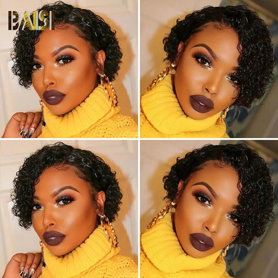 BAISI Curly Short Pixie Cut Human Hair Wigs