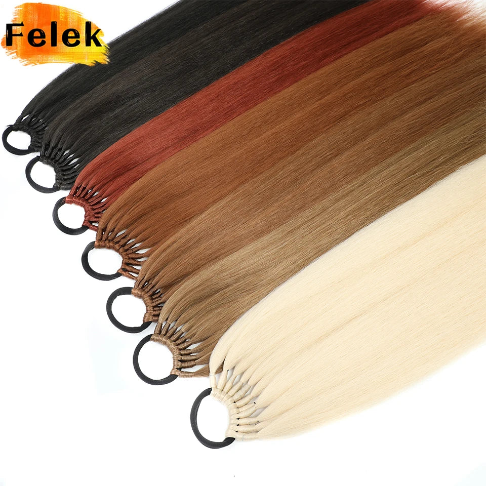 Long Straight Ponytail With Elastic Band