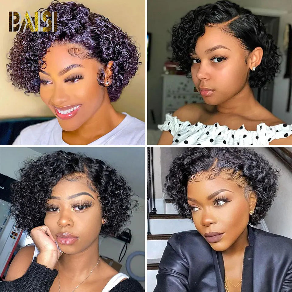 BAISI Curly Short Pixie Cut Human Hair Wigs
