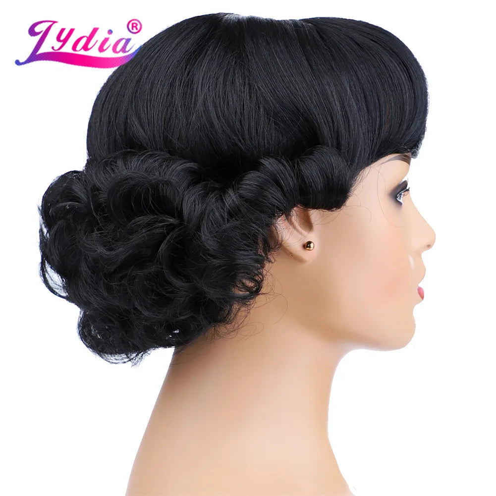 Lydia Synthetic Curly Natural Black Kanekalon Short Wig