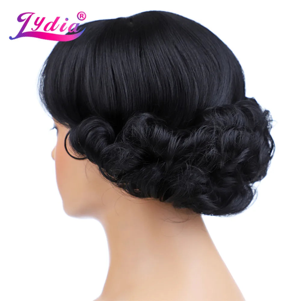 Lydia Synthetic Curly Natural Black Kanekalon Short Wig