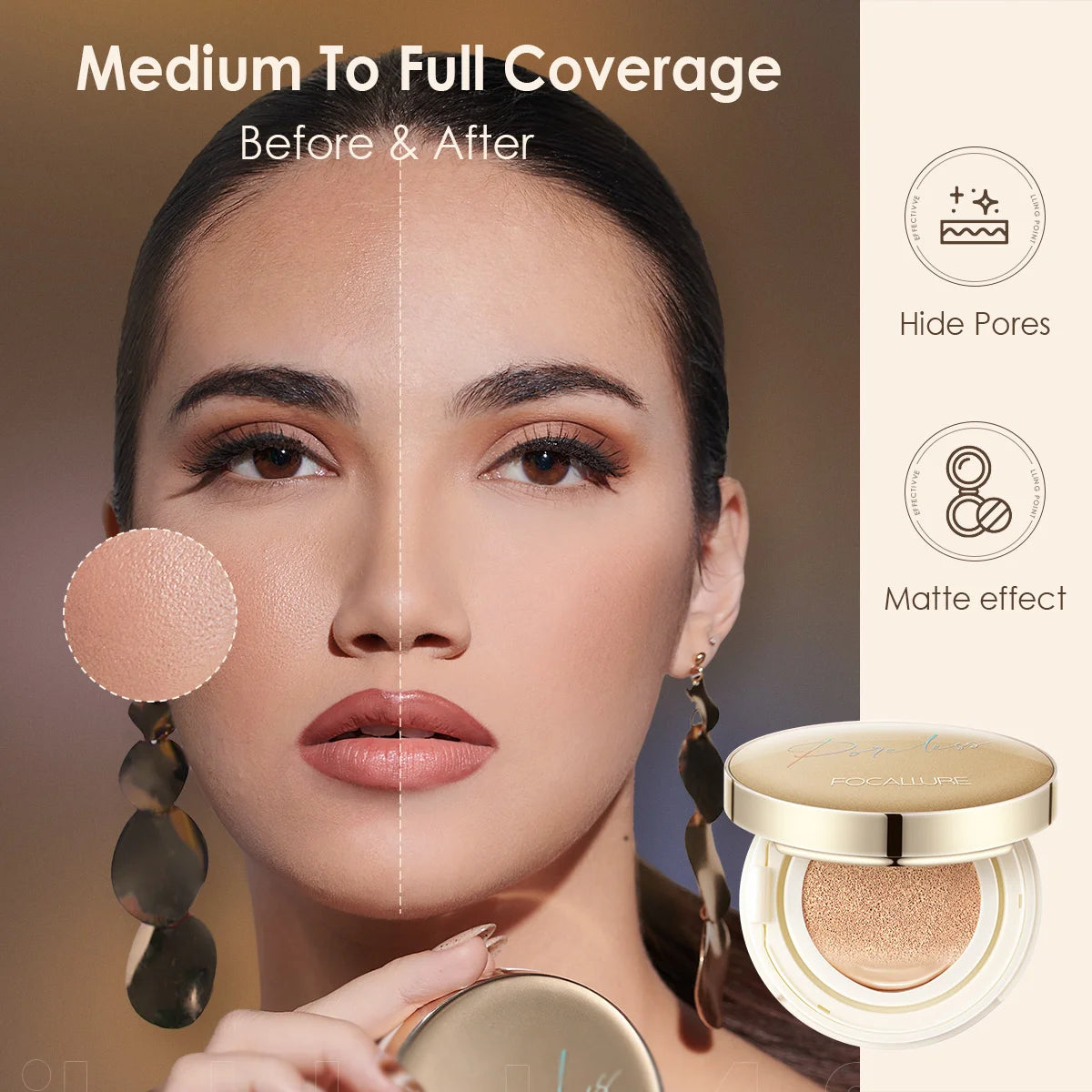 FOCALLURE Poreless BB Air Cushion Whitening Foundation