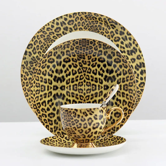 Leopard Print Ceramic Coffee Set Cups & Saucers