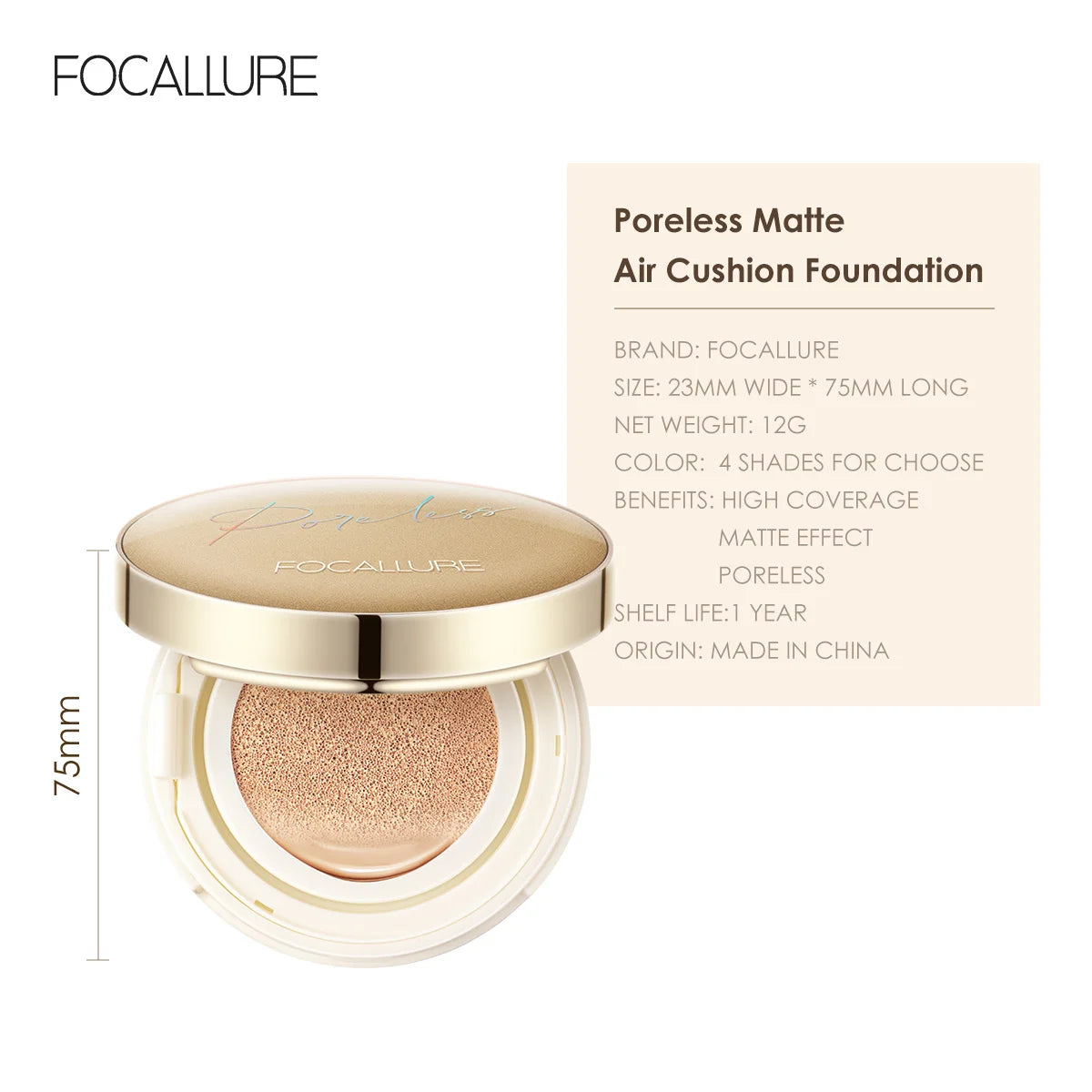 FOCALLURE Poreless BB Air Cushion Whitening Foundation