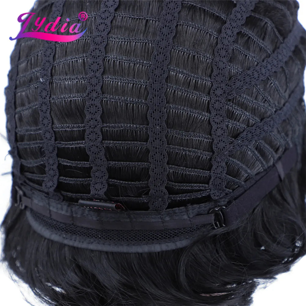 Lydia Synthetic Curly Natural Black Kanekalon Short Wig