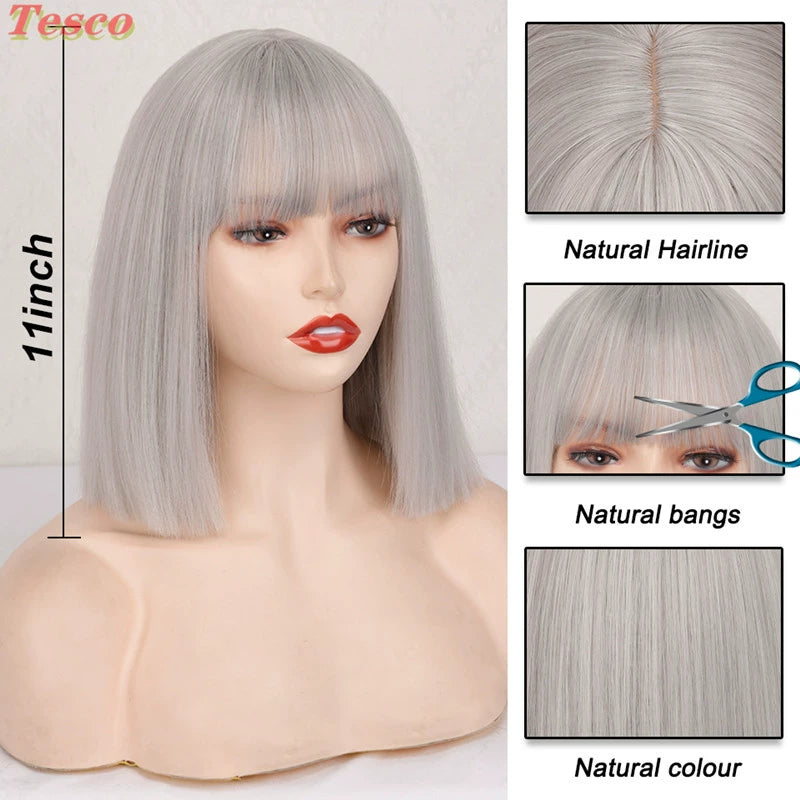 Kurze Silber Grau Bob MIT Kurze Gerade Wig