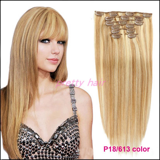 Blonde Straight Clip in Human Hair Extensions