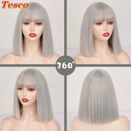 Kurze Silber Grau Bob MIT Kurze Gerade Wig