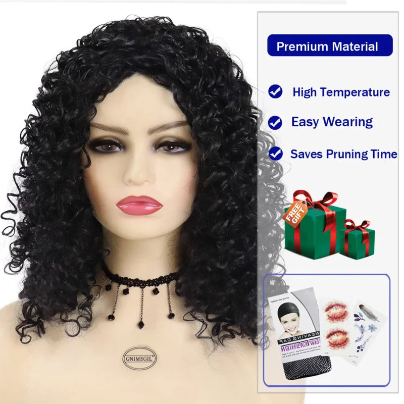 Synthetic Black Long Deep Curly Hair Wig