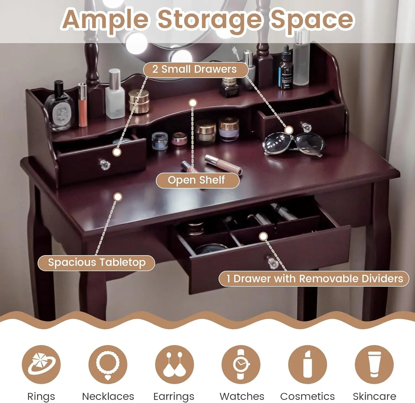 GOFLAME Vanity Table Set with Rotatable Mirror