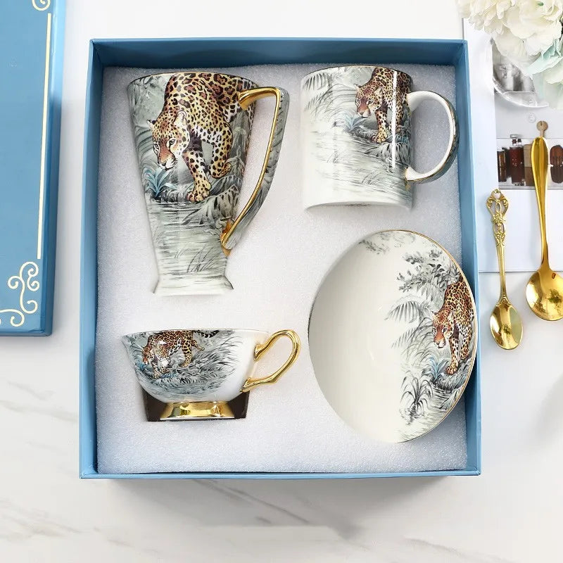 Cheetah Jungle Bone China Coffee Cup Saucer Set