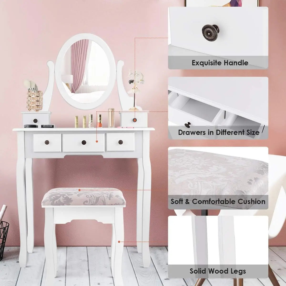 Vanity Table Set w/Stool and Mirror
