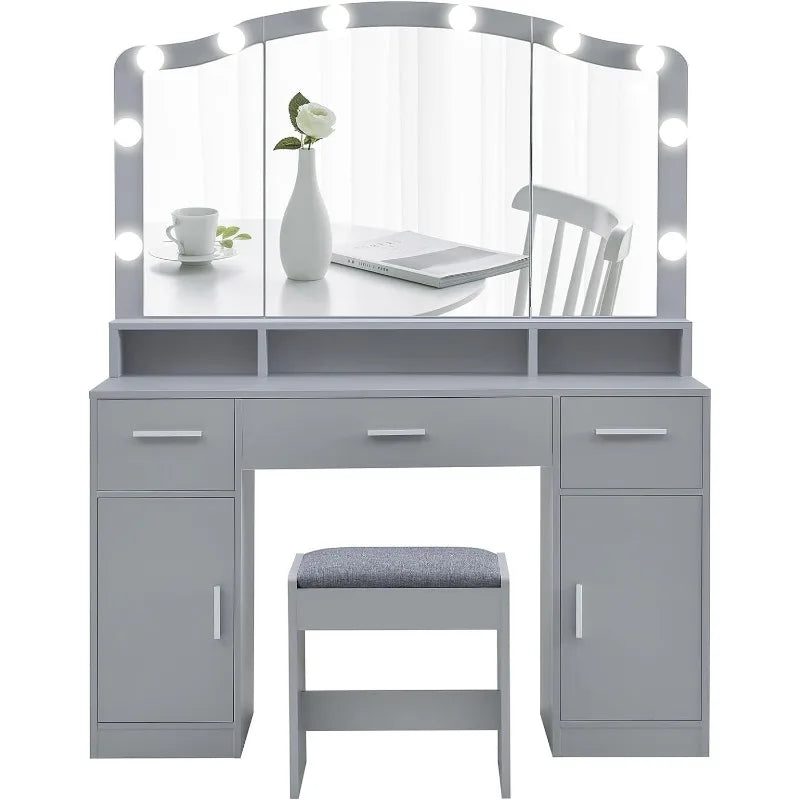 Large Vanity Desk with Large Lighted Mirror