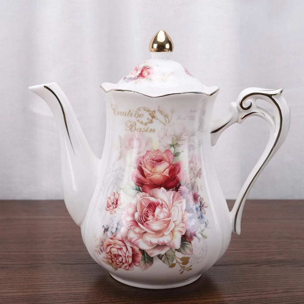 Porcelain Vintage Tea Set with Rose Pattern