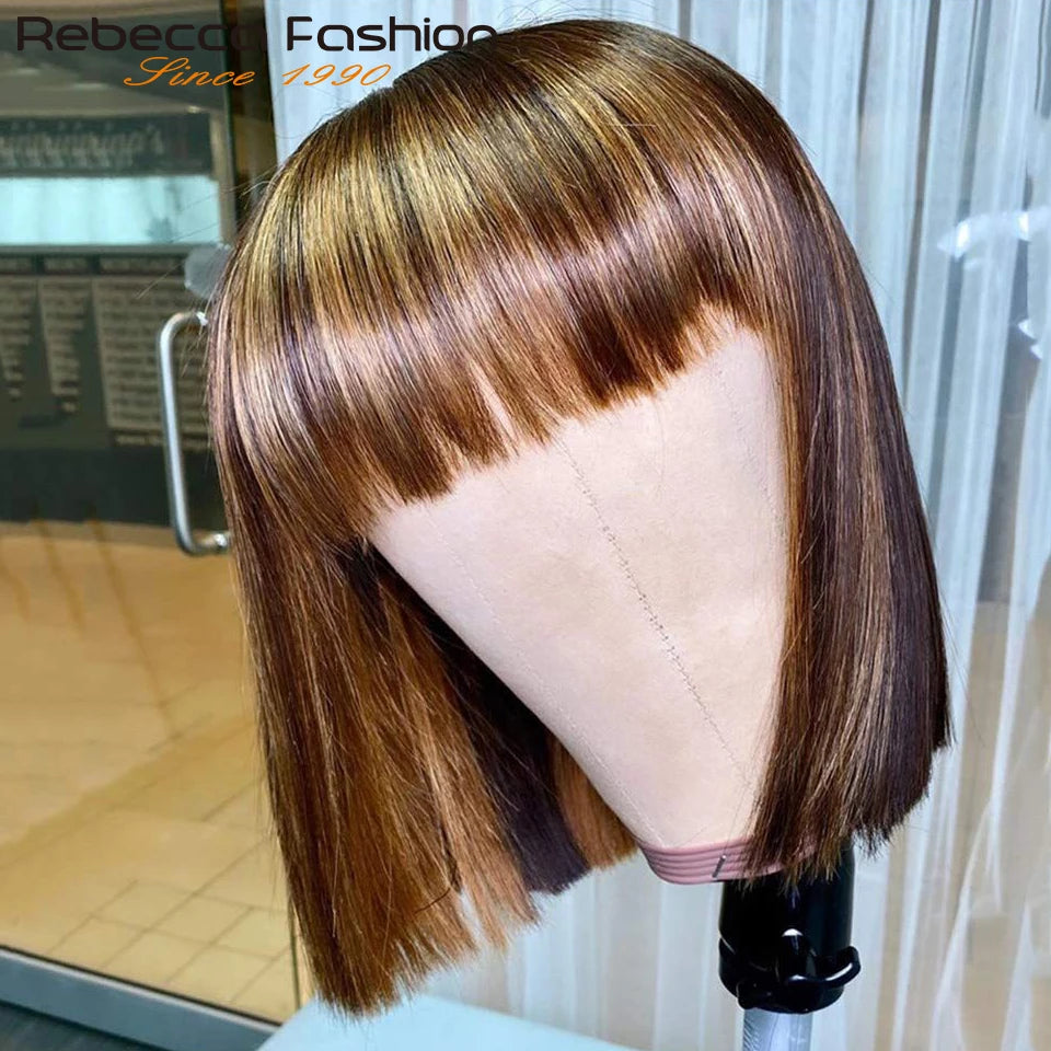 Short Cut P4/30 Highlight Straight Human Hair Wigs with bangs