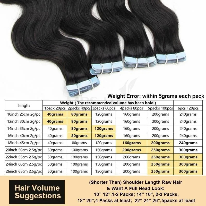 MRS HAIR Body Wave Tape In Human Hair Extensions