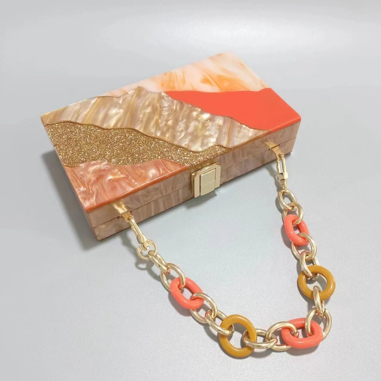 Orange Marble Glittering Lady Brand Evening Bags