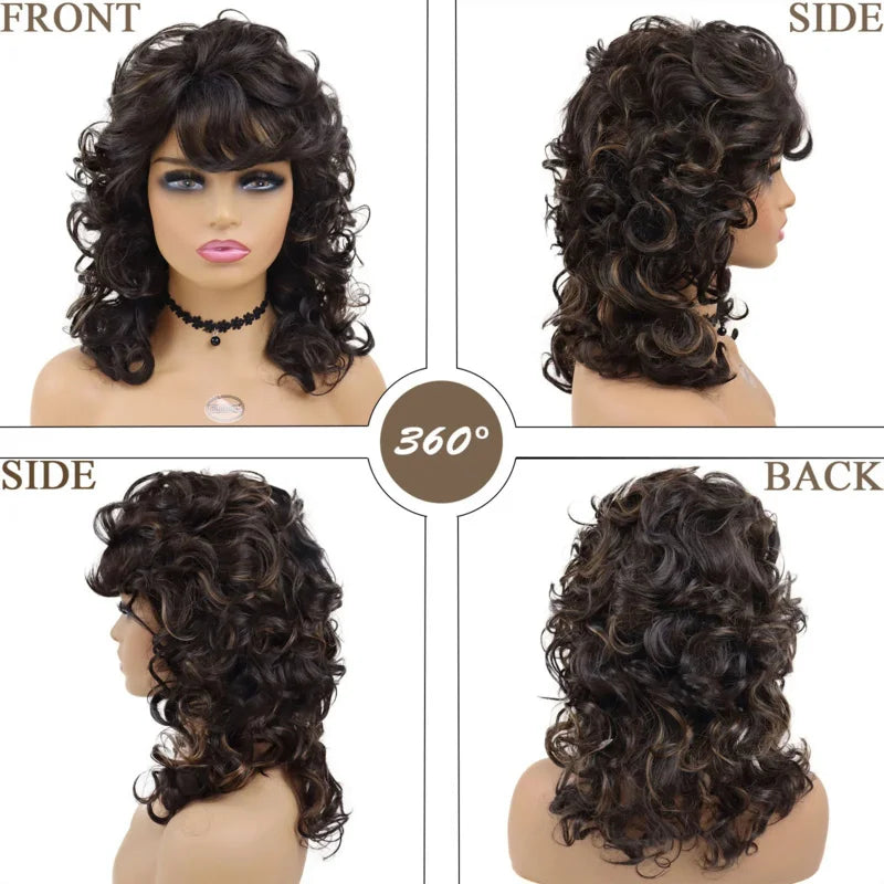 Synthetic Wigs for Black Women with Curly Texture and Bangs