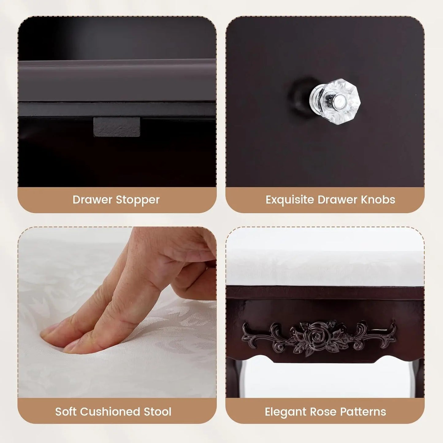 GOFLAME Vanity Table Set with Rotatable Mirror