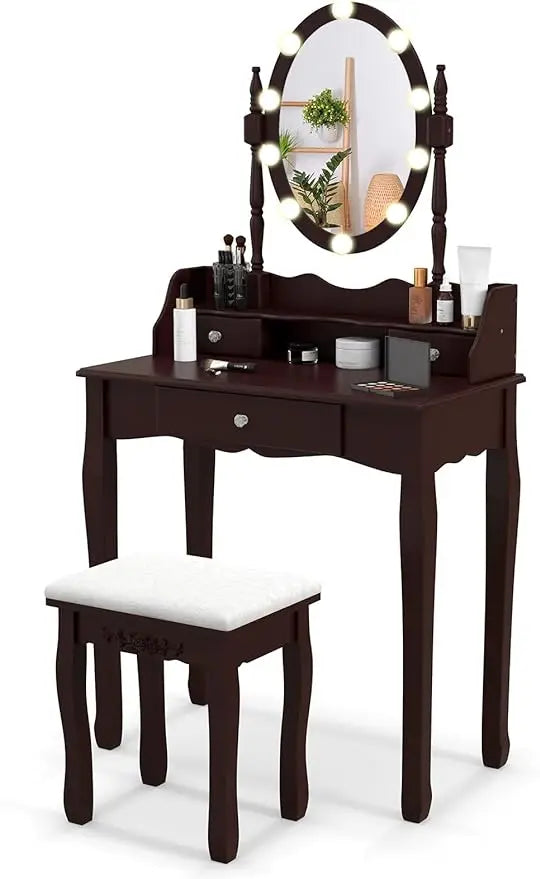 GOFLAME Vanity Table Set with Rotatable Mirror