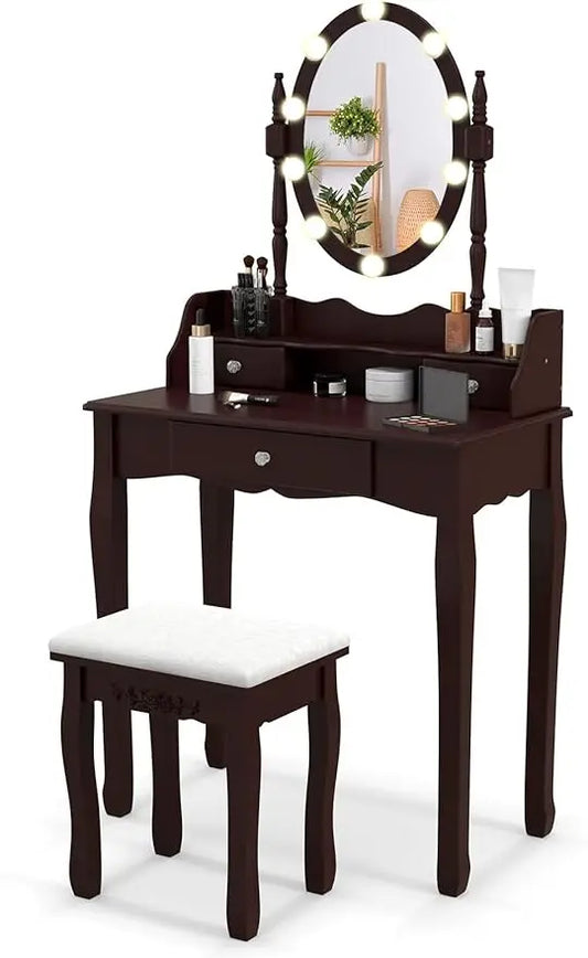 GOFLAME Vanity Table Set with Rotatable Mirror