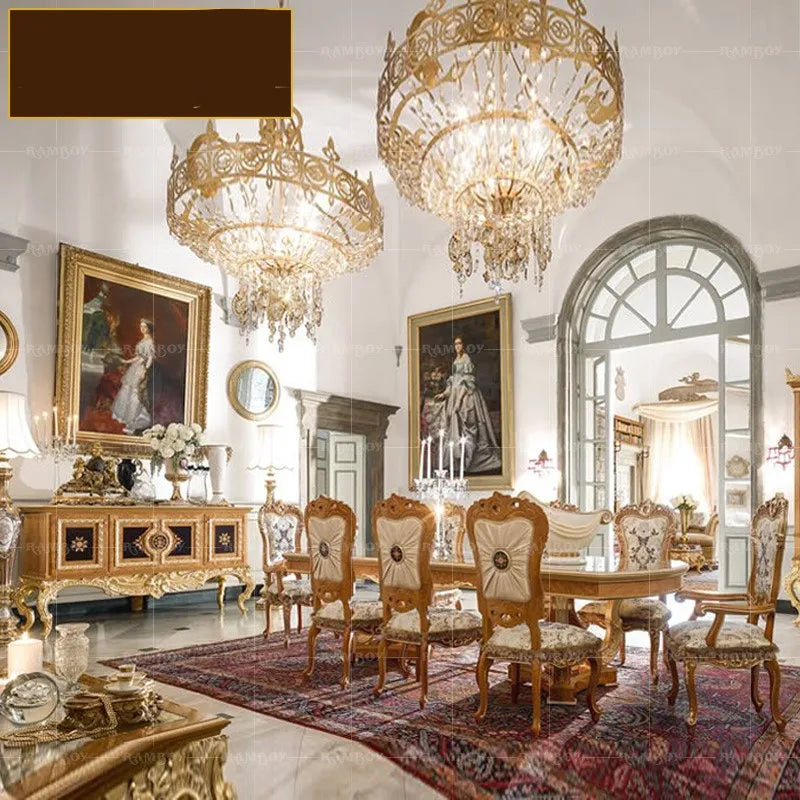 European-style Luxury solid wood carved dining table