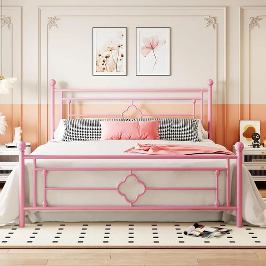 Extra large metal bed frame with headboard