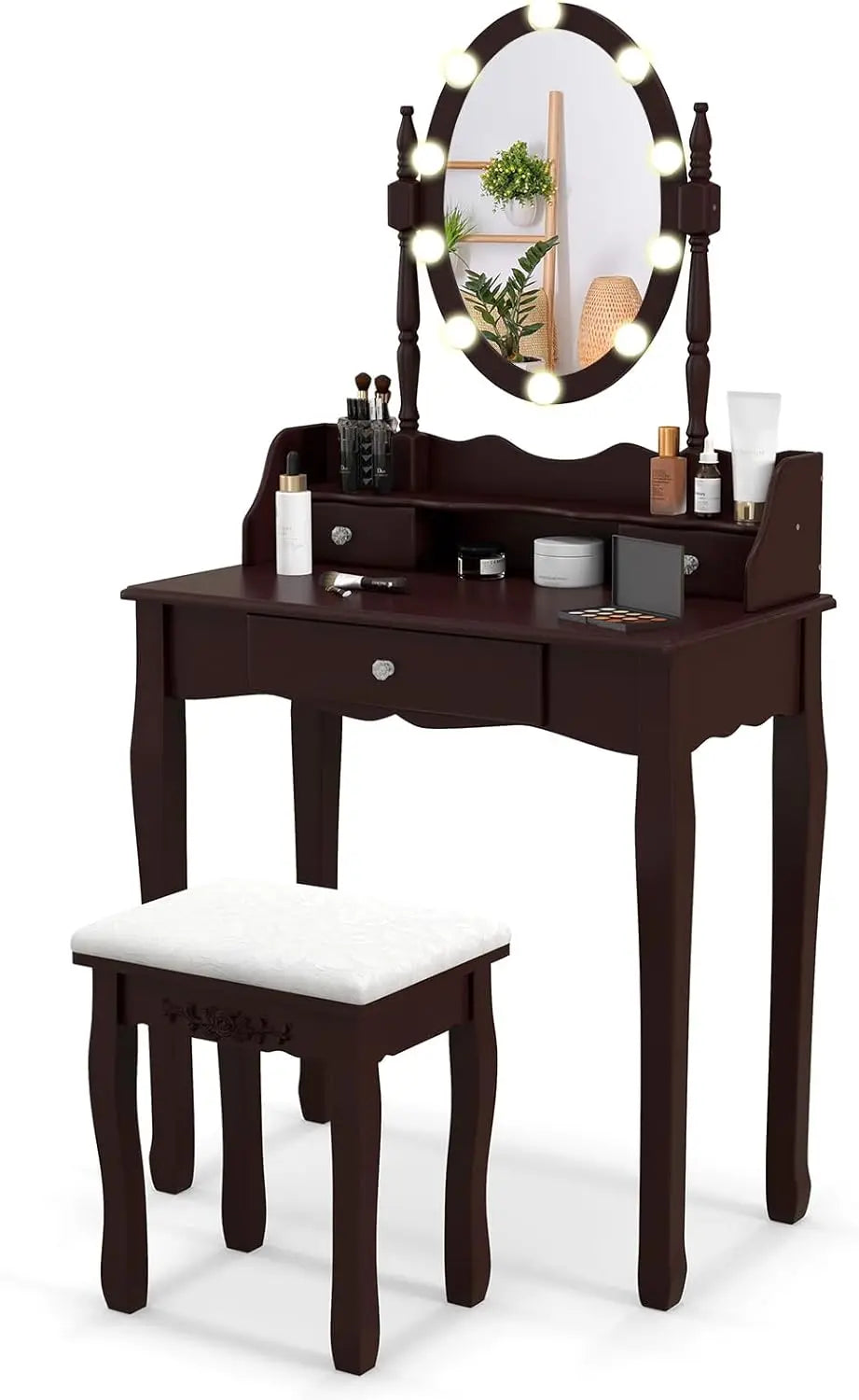 GOFLAME Vanity Table Set with Rotatable Mirror