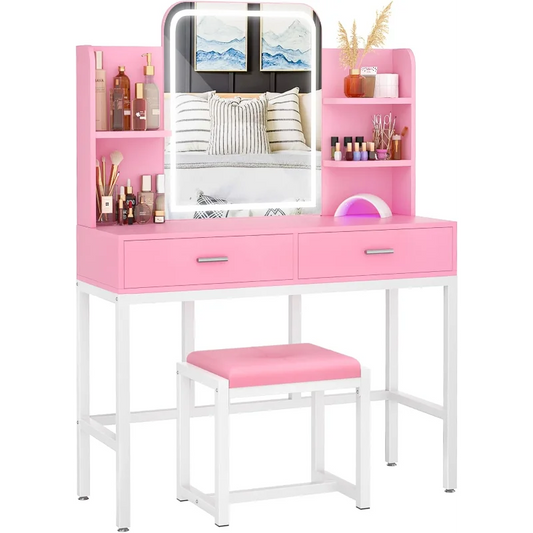 Vanity Desk with Mirror and Light