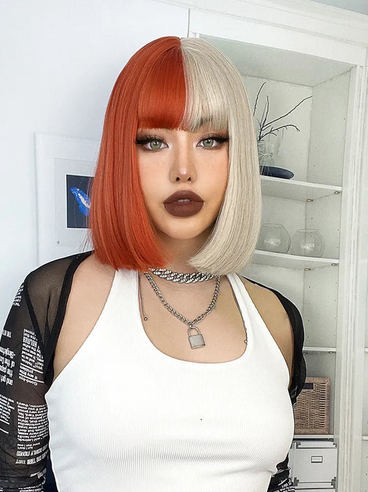 Blonde Red Short Bob Synthetic Wig