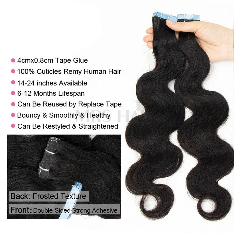 MRS HAIR Body Wave Tape In Human Hair Extensions