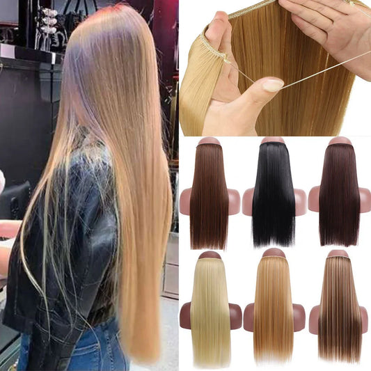 Synthetic  No Clip In Fake Hairpiece Blonde Extension