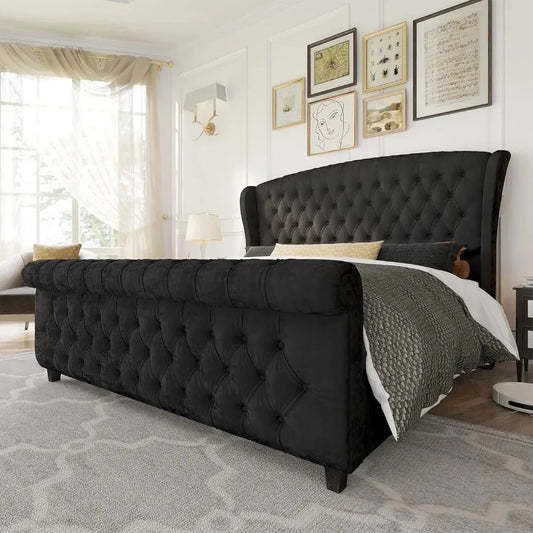 Velvet Upholstered Bed Frame,