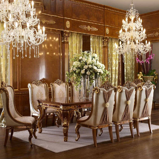 European style solid wood carved dining table