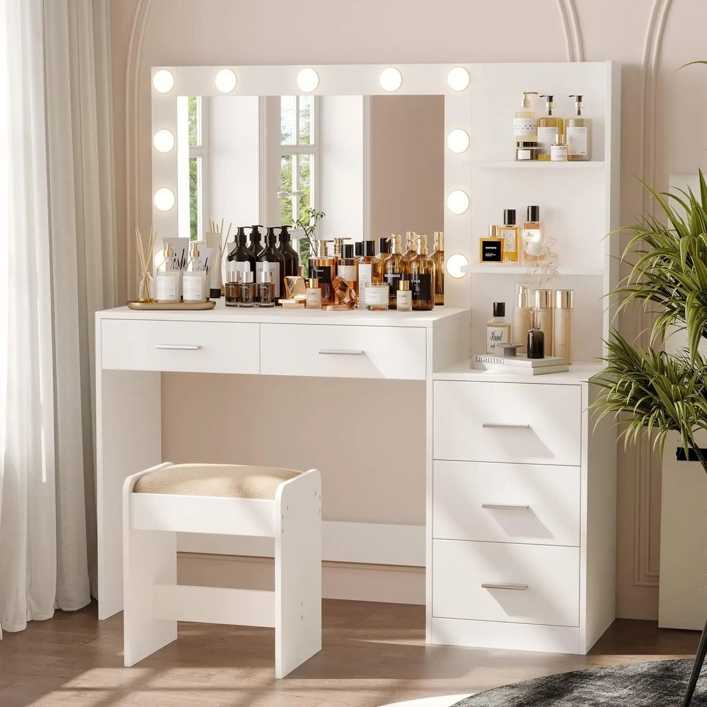 Makeup Vanity Table with Lighted Mirror