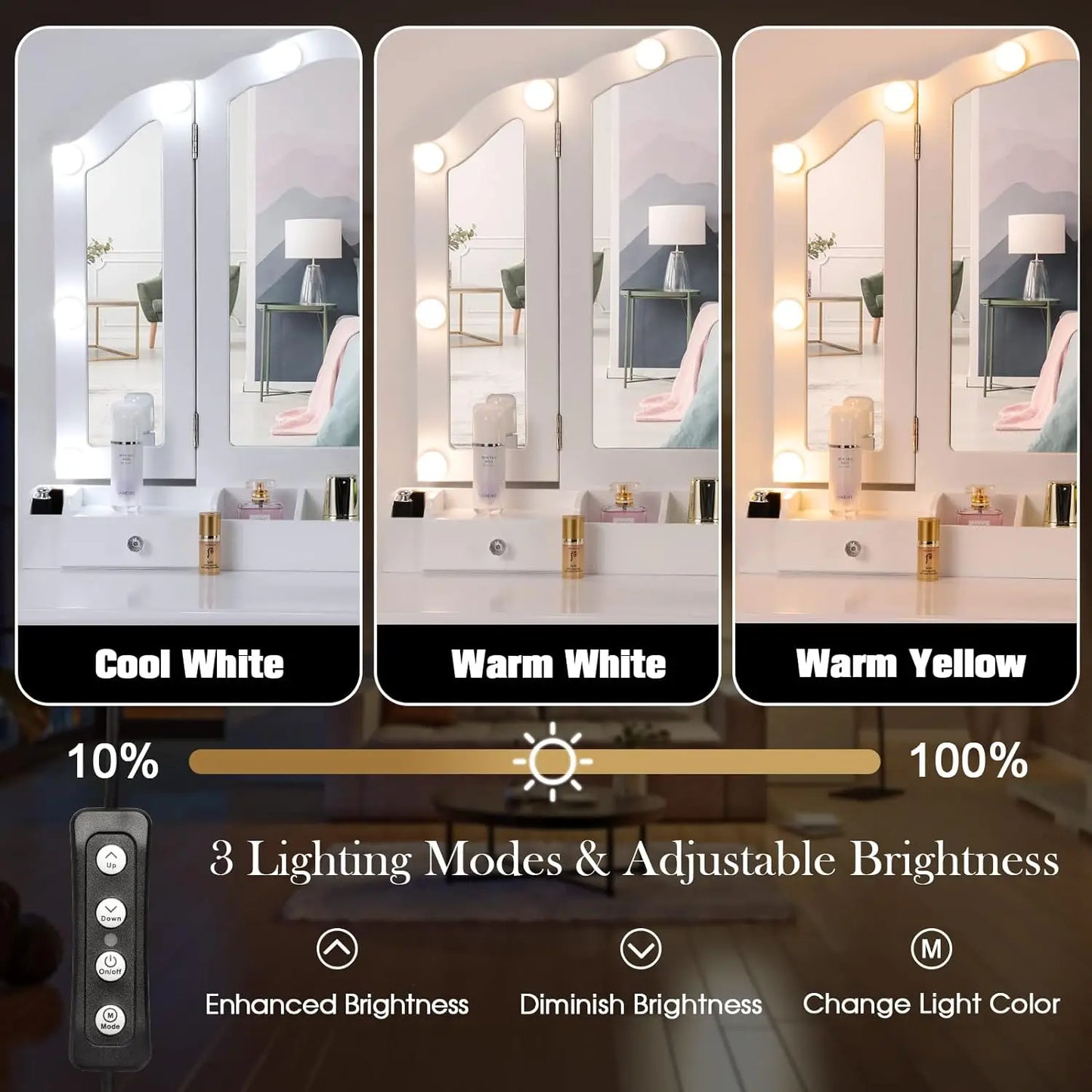 Vanity Desk with Mirror and Lights