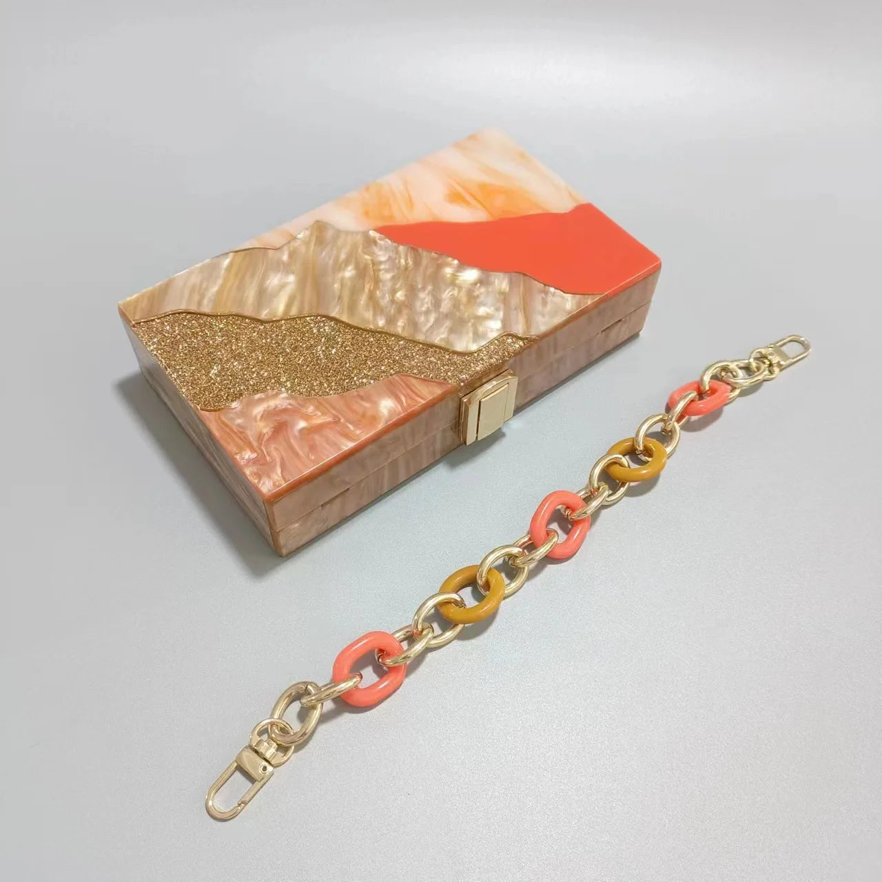 Orange Marble Glittering Lady Brand Evening Bags