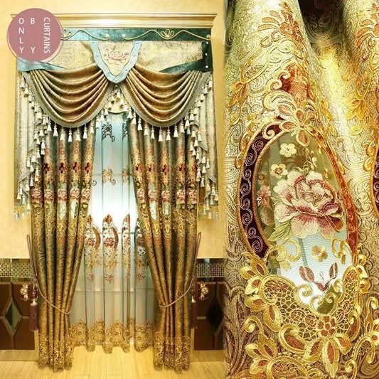 Gold Gilded Embroidered Hollowed Out Velvet Curtains