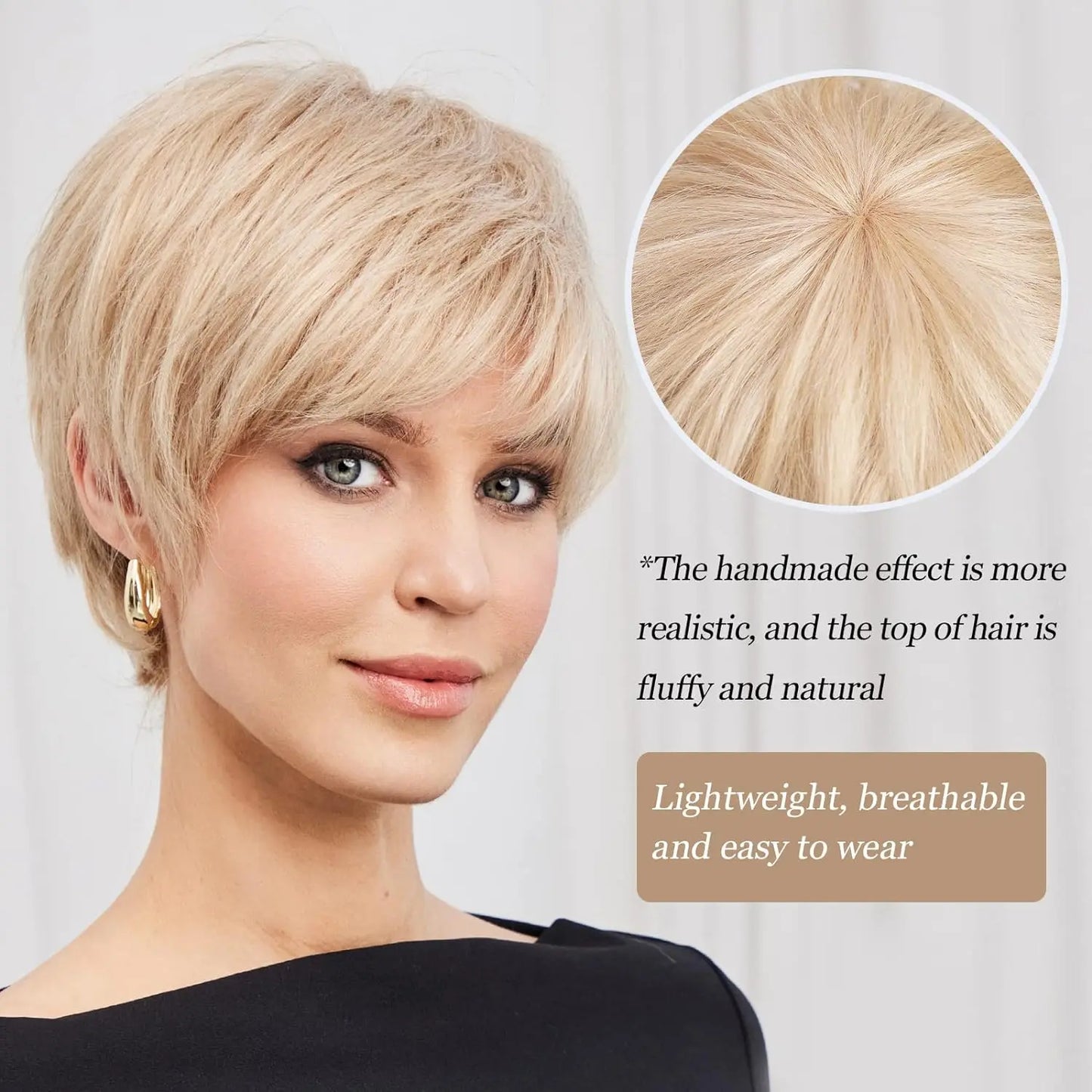 HAIRCUBE Human Hair Pixie Cut Straight Wigs With Bang