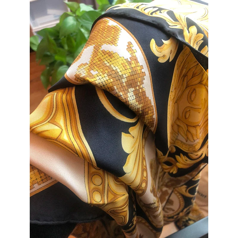 Black Gold Sand Washed   Soft Twill Silk  Scarf