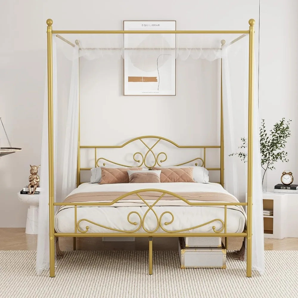 Full Size Canopy Bed Frame with Headboard and Footboard