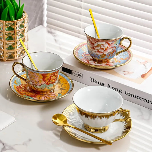Creative Hand-painted Flowers European-style Ceramic Cup Set