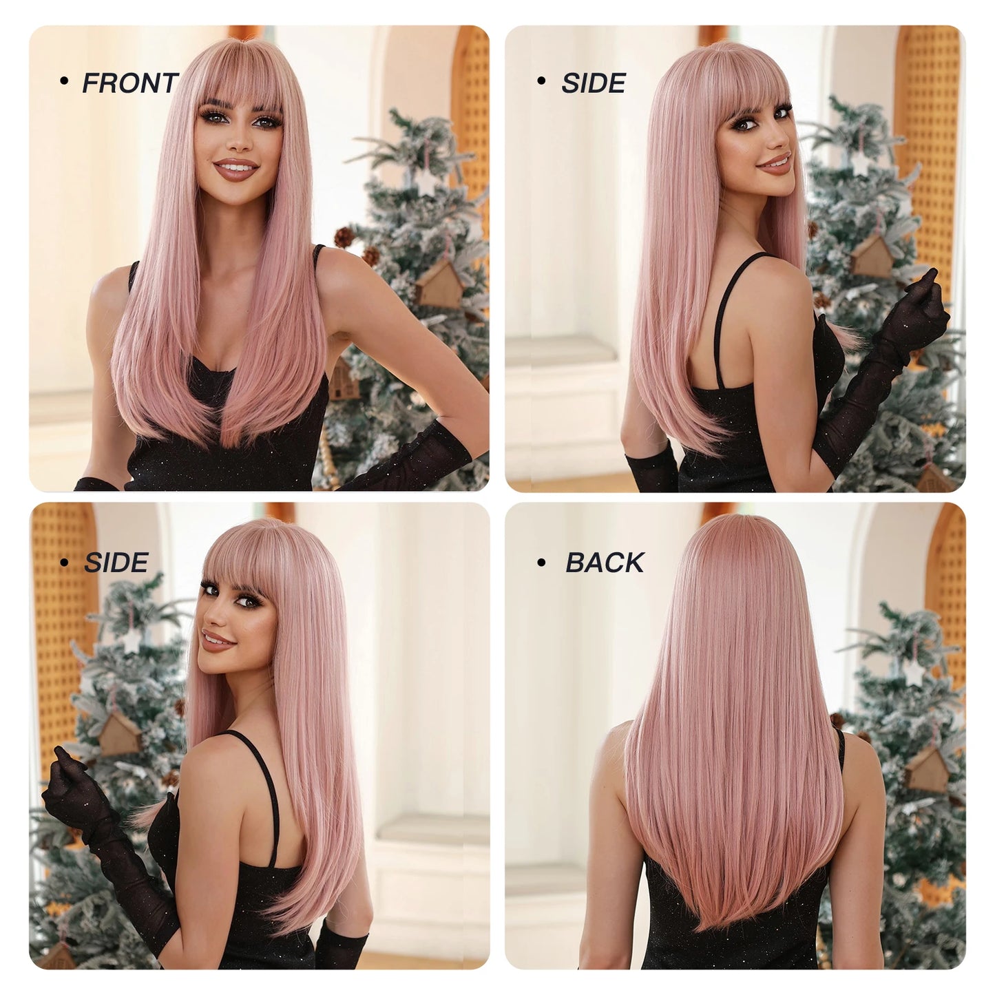 Straight Long Light Pink Synthetic Wig