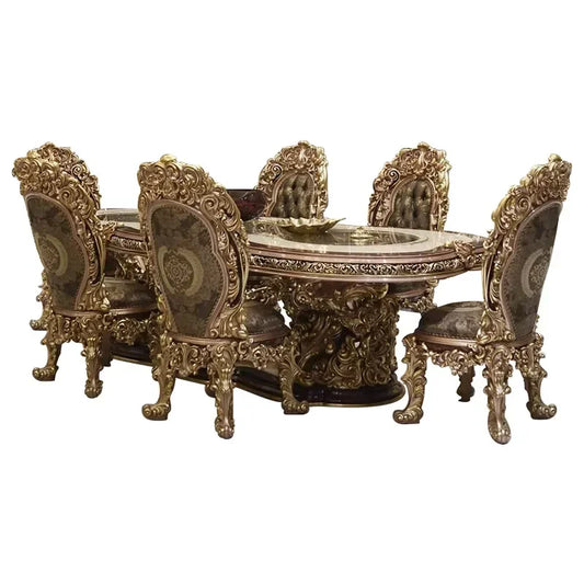 French Hand Carved Antique Baroque Round Dining Table Set