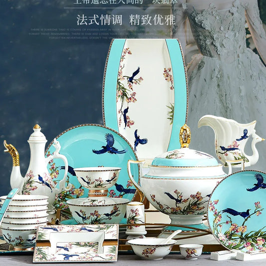 Bone China light luxury gold edge bowl set
