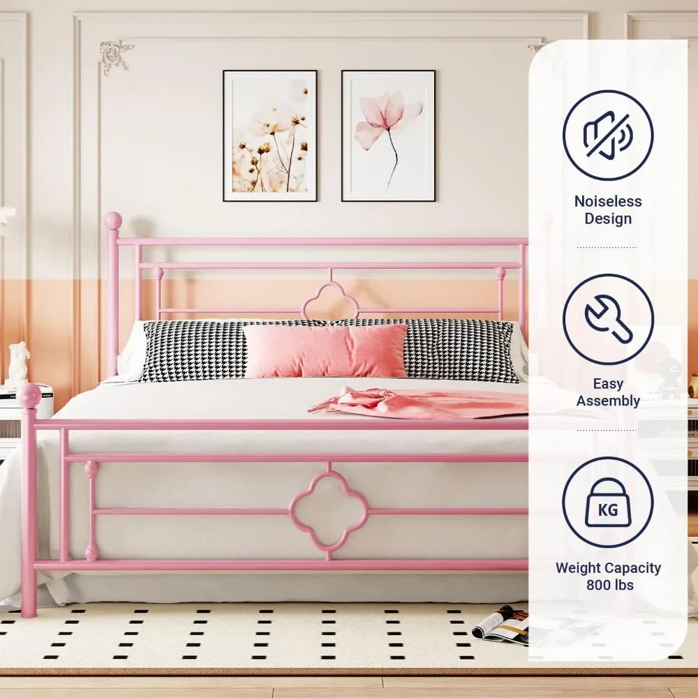 Extra large metal bed frame with headboard