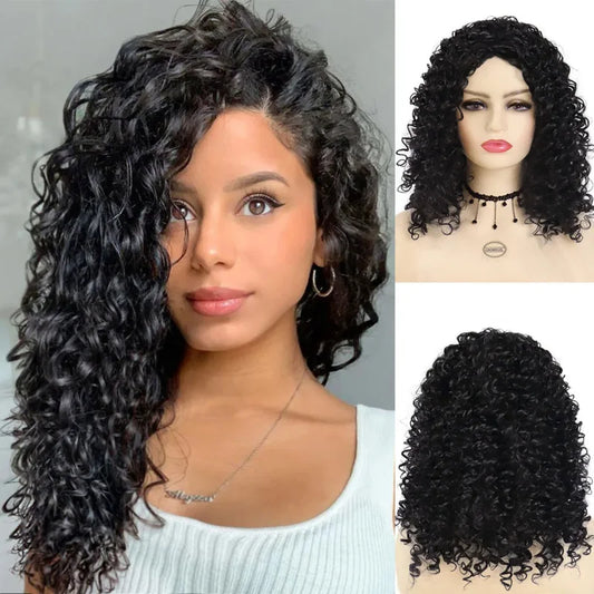 Synthetic Black Long Deep Curly Hair Wig