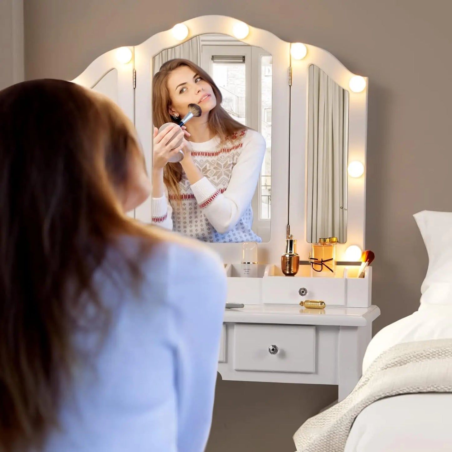 Vanity Desk with Mirror and Lights